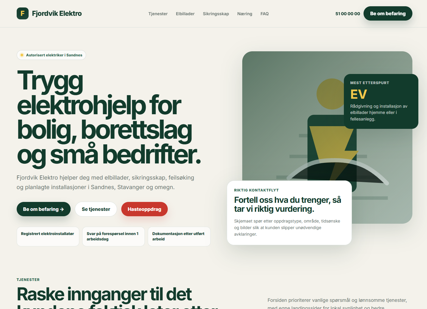 Eksempel på frontend nettside med tydelig kontaktflyt